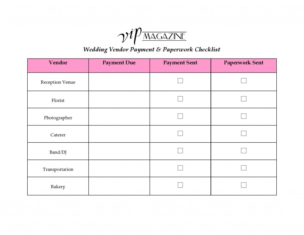 Wedding Vendor Payment & Paperwork Checklist