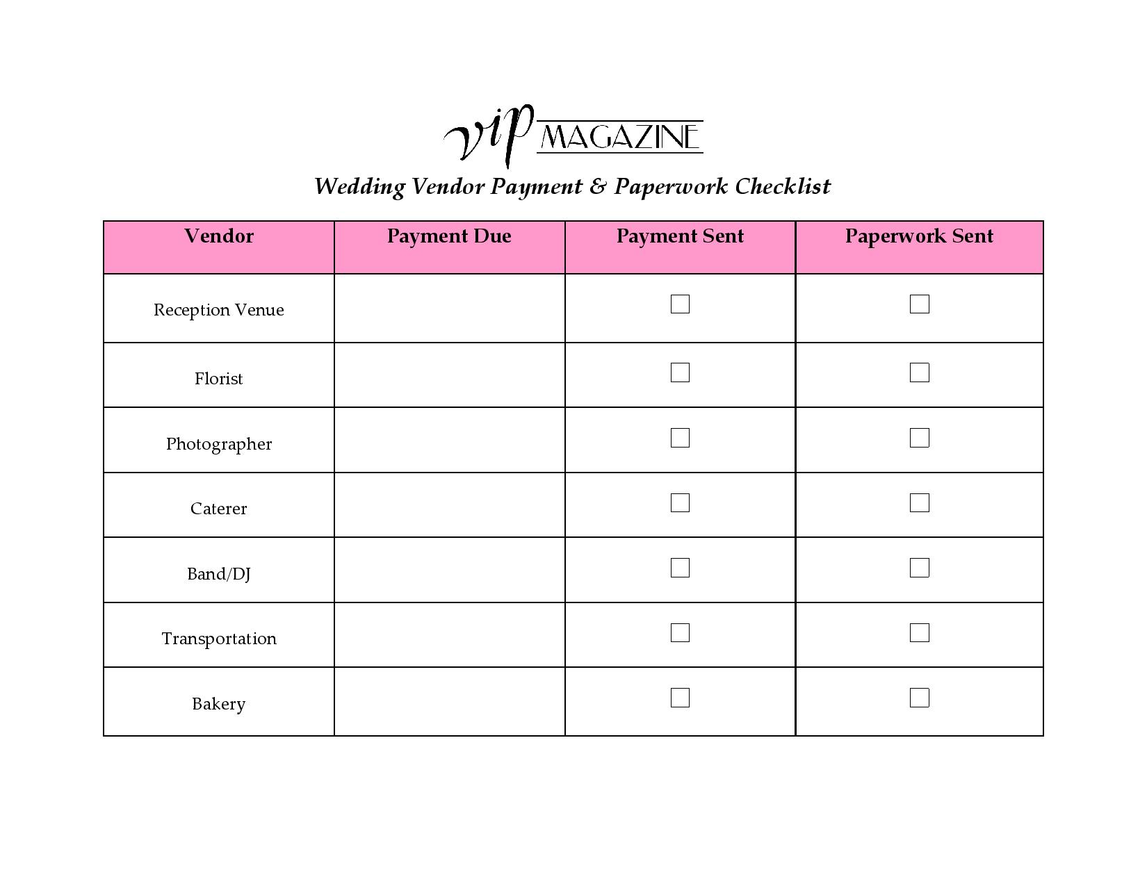 Wedding Vendor Payment & Paperwork Checklist VIP Magazine